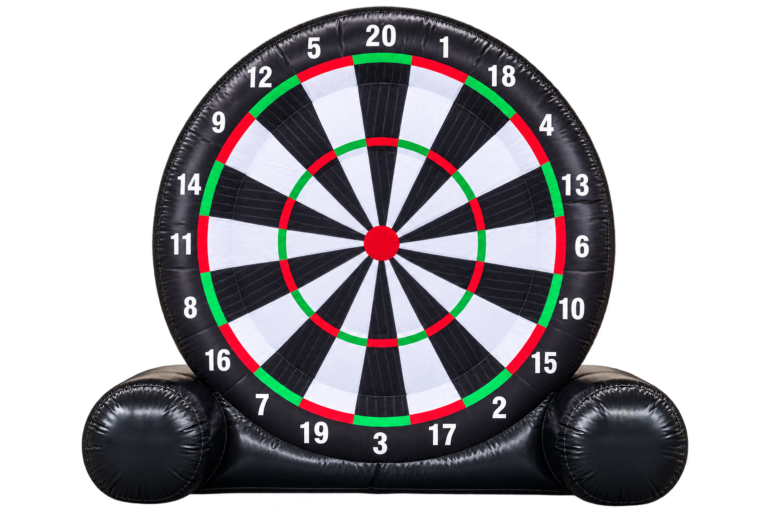 Giant inflatable dartboard game on a clean background