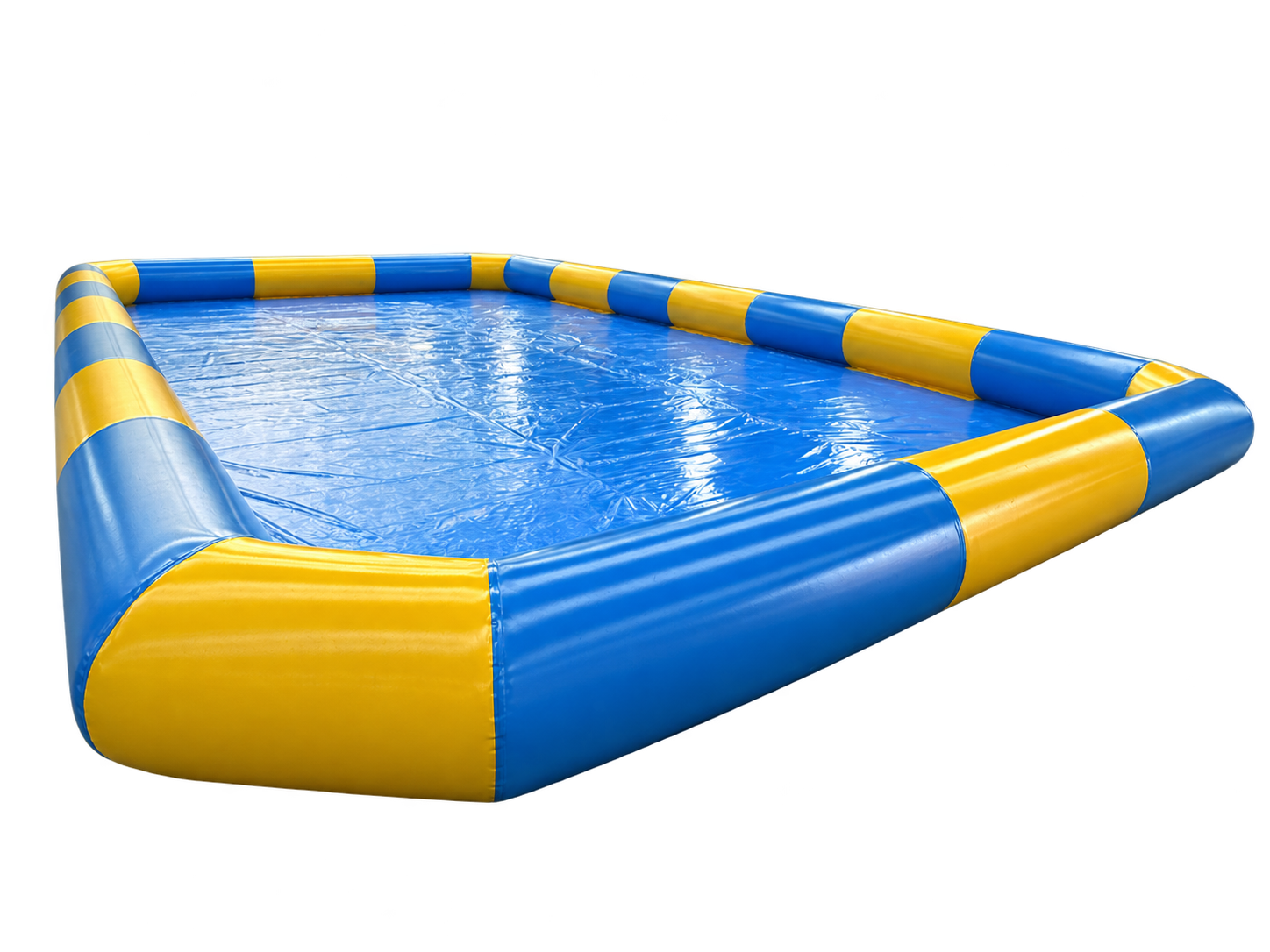 Blue and yellow inflatable swimming pool on a clean background